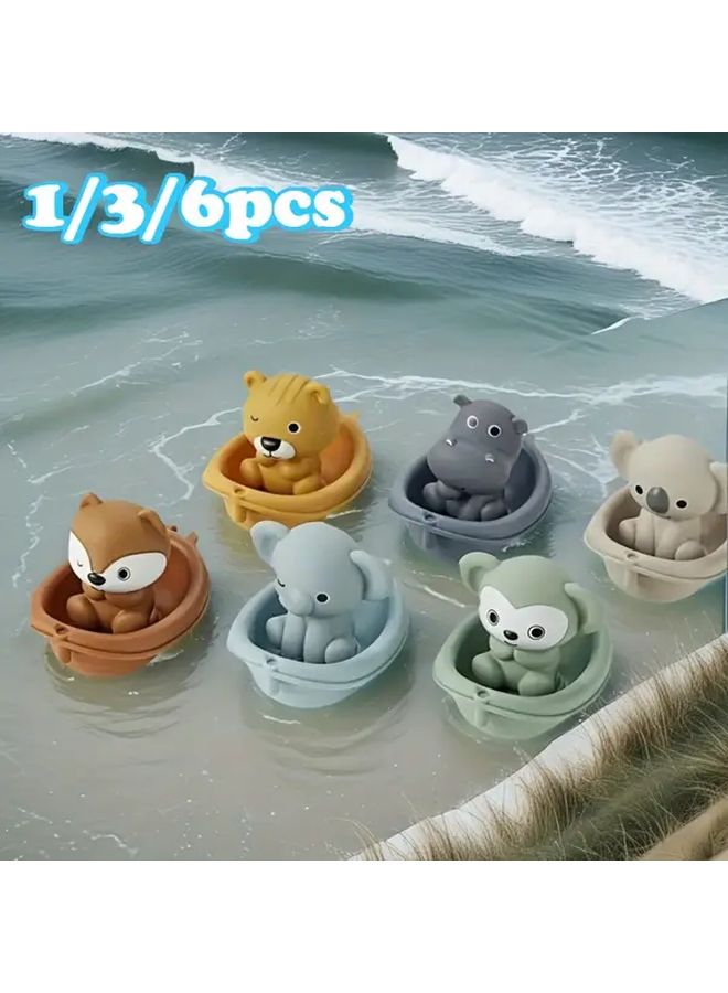 6pcs Floating Boat Toy Stackable Bathing Animal Finger Cover Water Play - Image 1